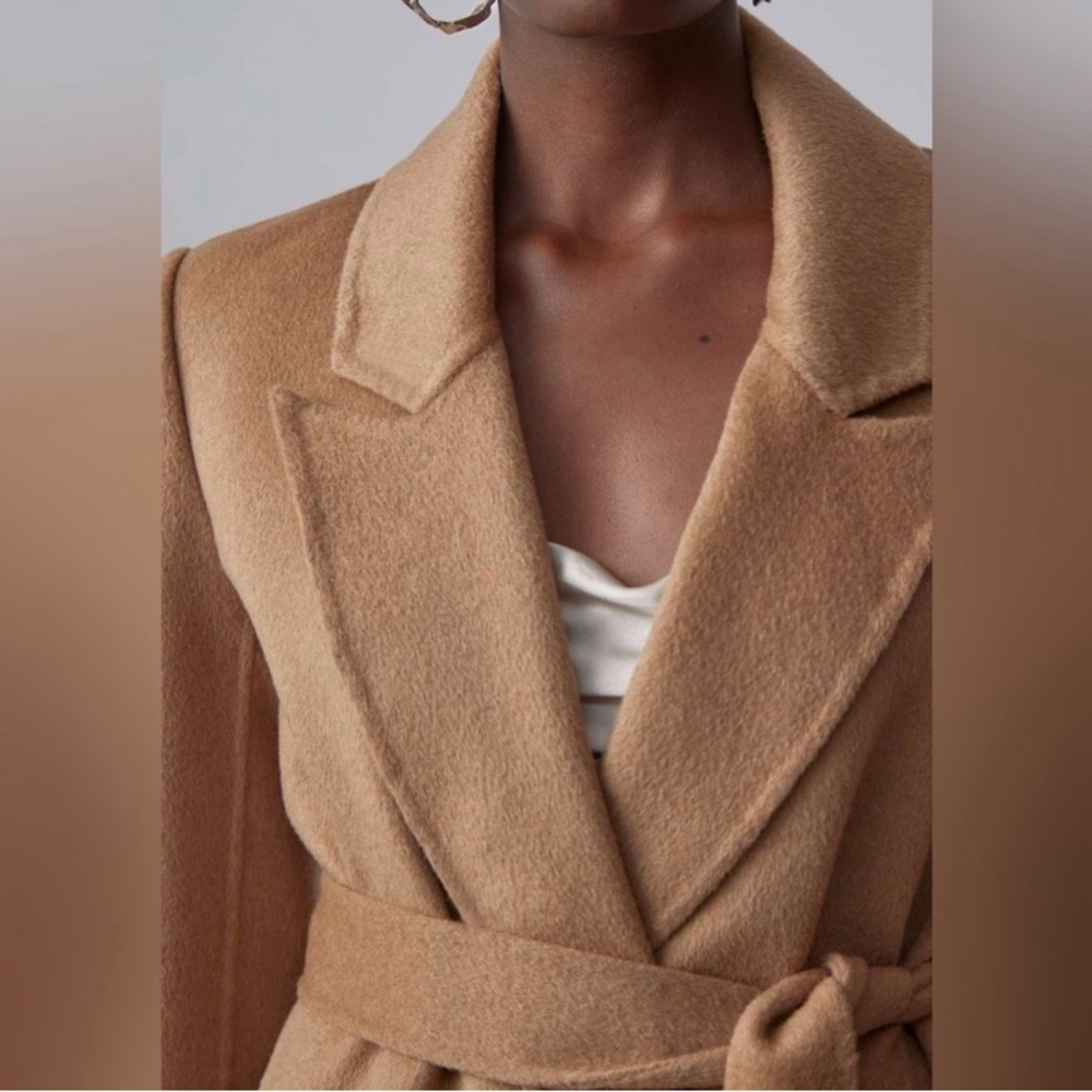 NWT Silk Maison Double-Breasted Camel Hair Maxi Trench Coat In Tan Sz Large - Picture 2 of 15
